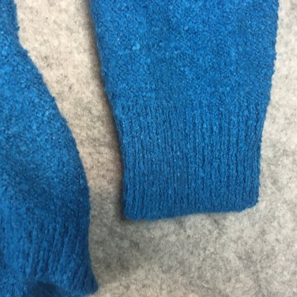 Double Zero Sweater L Oversized Slouchy Cropped V Neck Textured Boucle Knit Blue - Picture 3 of 13